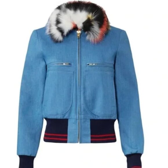 Harvey Faircloth Blue Denim Bomber Jacket Size 6 - Picture 1 of 10